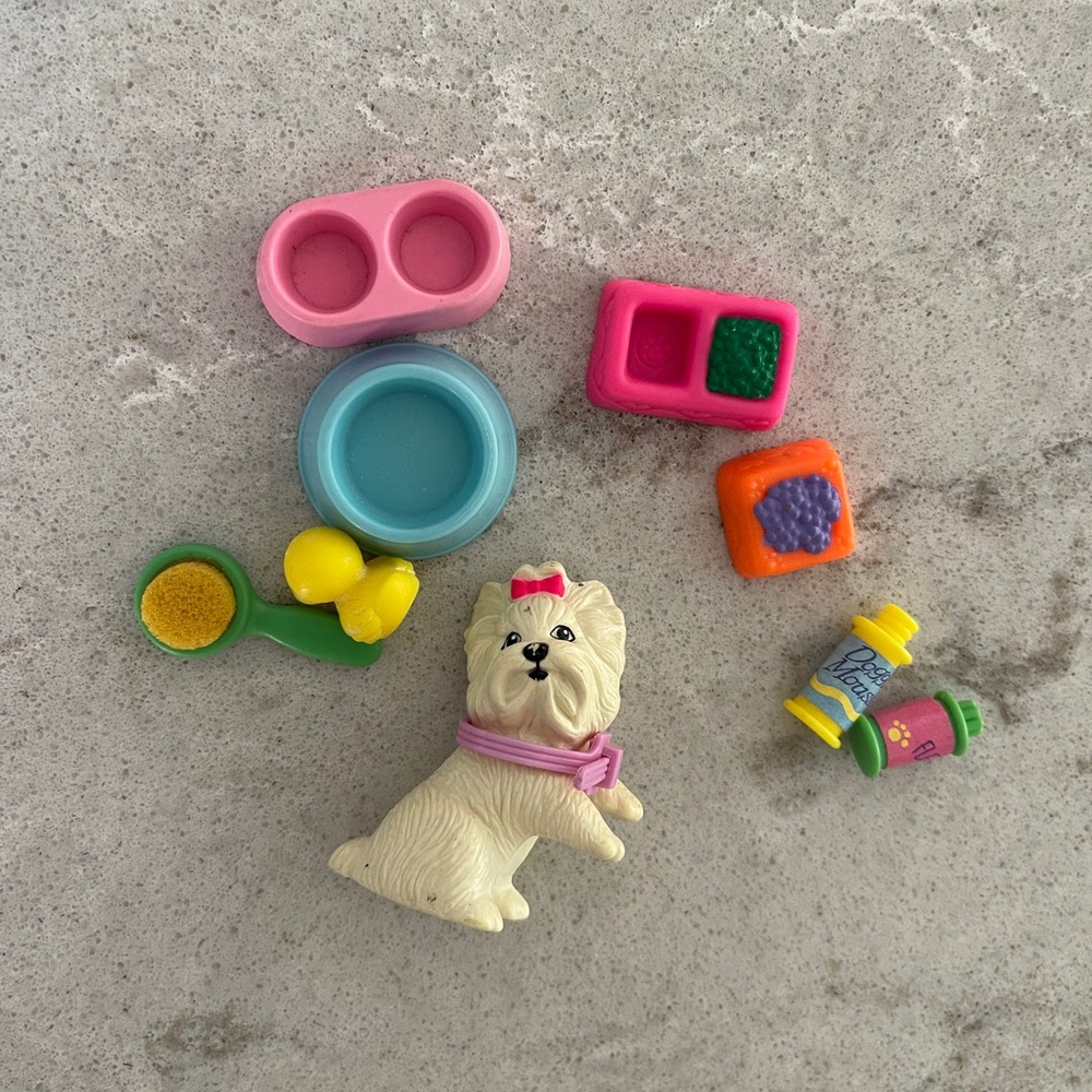 Vintage 1989 Barbie Pets doll Westie Puppy Toy Accessory With Bowls Dog Barbie’s